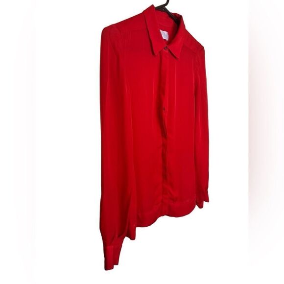 A.L.C Red Silk Keyhole Button Down - Picture 5 of 11